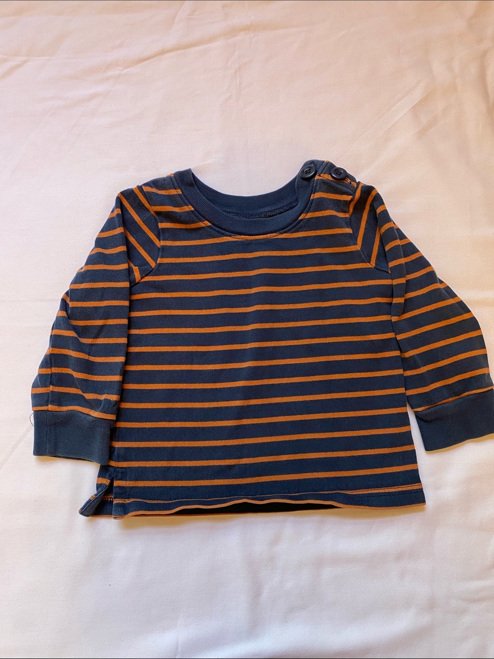 Hanna Andersson Navy and Orange Striped Long-Sleeve Kids Top